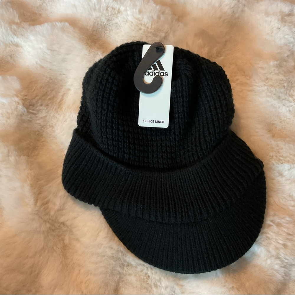 NEWâ˘ADIDAS Menâs Black Knit Hat With Brim